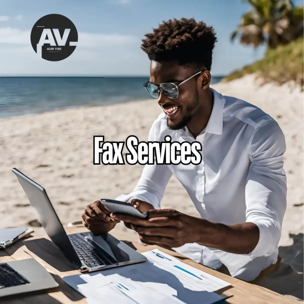 Young professional working remotely sending faxes from his phone while sitting on a beach as their organization has replaced their fax machines with online fax services